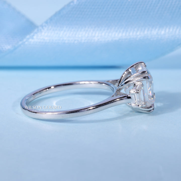 3.0CT Asscher Cut E/VS1 Lab Grown Diamond Three Stone Engagement Rings