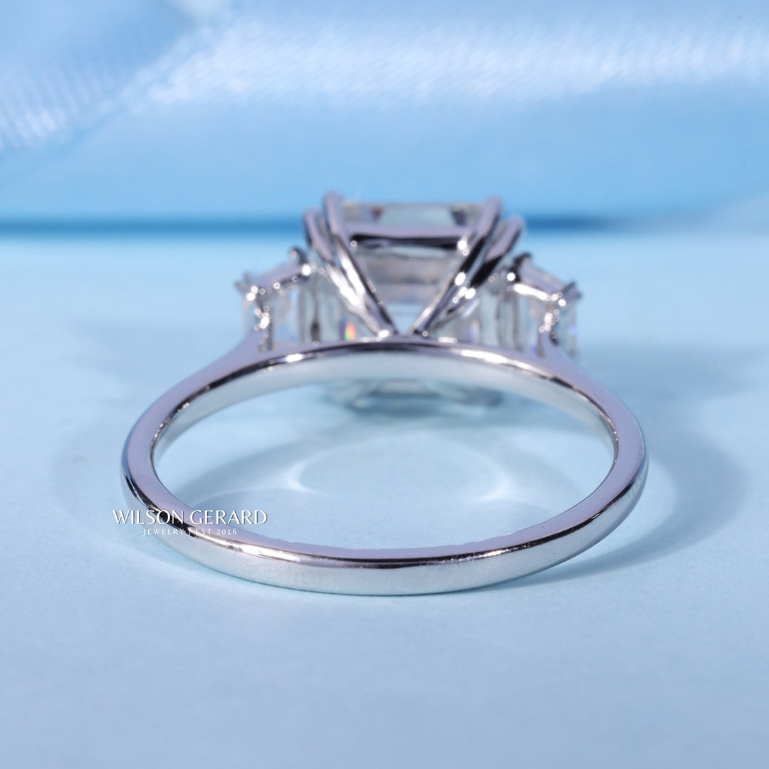 3.0CT Asscher Cut E/VS1 Lab Grown Diamond Three Stone Engagement Rings