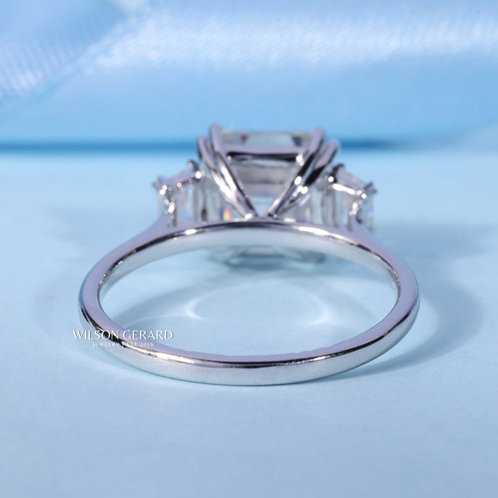 3.0CT Asscher Cut E/VS1 Lab Grown Diamond Three Stone Engagement Rings