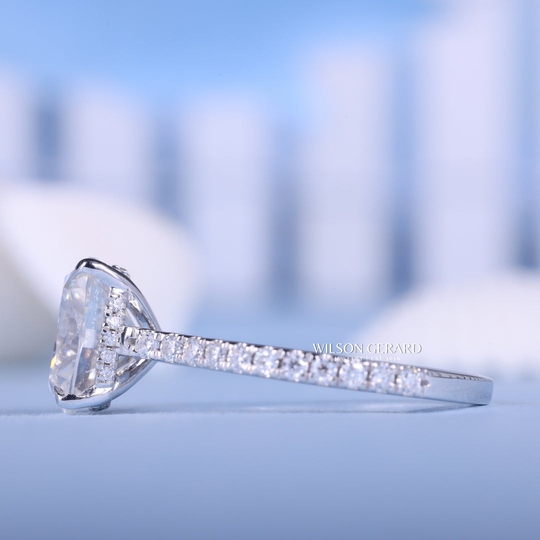 2.0CT Elongated Cushion E/VS1 CVD Diamond Hidden Halo Pave Engagement Ring