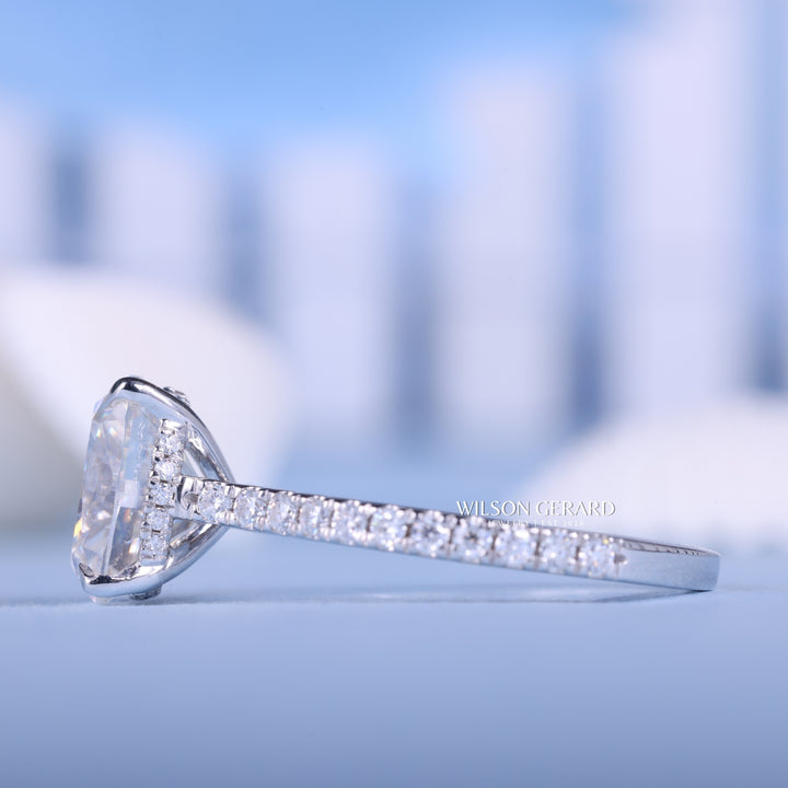 2.0CT Elongated Cushion E/VS1 CVD Diamond Hidden Halo Pave Engagement Ring