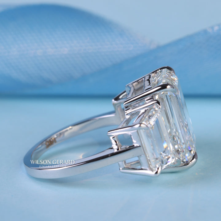 3.0CT Emerald Cut E/VS1 Lab Grown Diamond Three Stone Engagement Rings