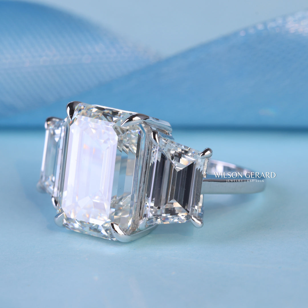 3.0CT Emerald Cut E/VS1 Lab Grown Diamond Three Stone Engagement Rings