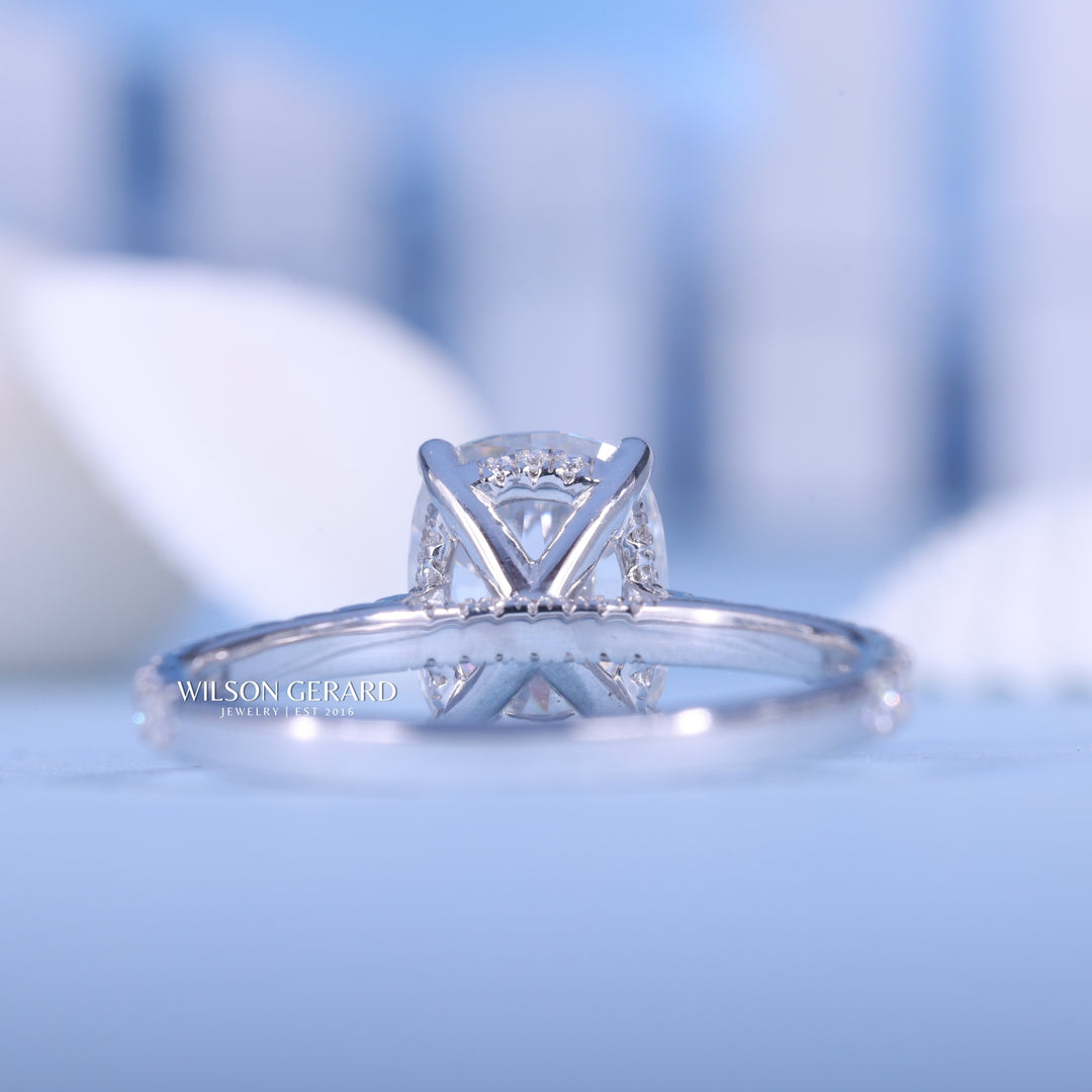 2.0CT Elongated Cushion E/VS1 CVD Diamond Hidden Halo Pave Engagement Ring