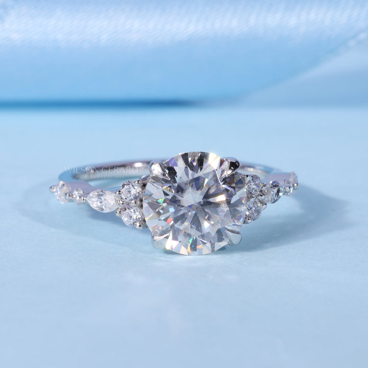 1.0CT Round E/VS1 Lab Grown Diamond Cluster Engagement Ring