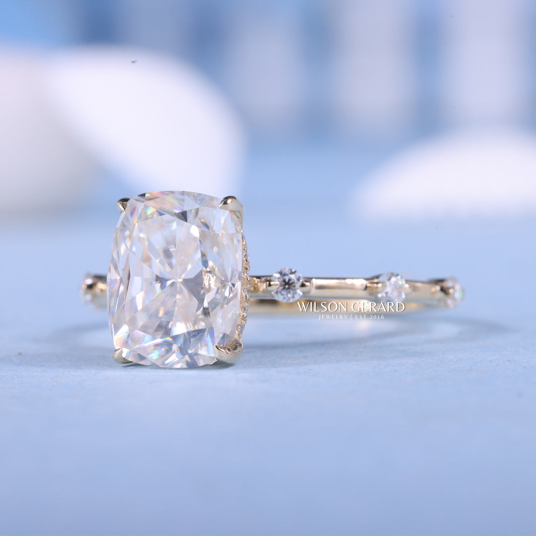 2.0CT Elongated Cushion E/VS1 Lab Grown Diamond Hidden Halo Petite Pave Engagement Ring