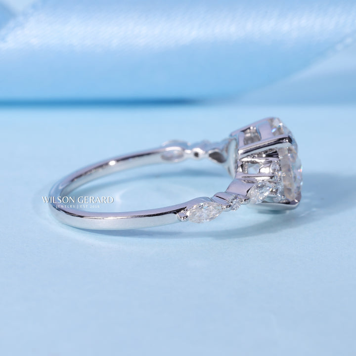 1.0CT Round E/VS1 Lab Grown Diamond Cluster Engagement Ring