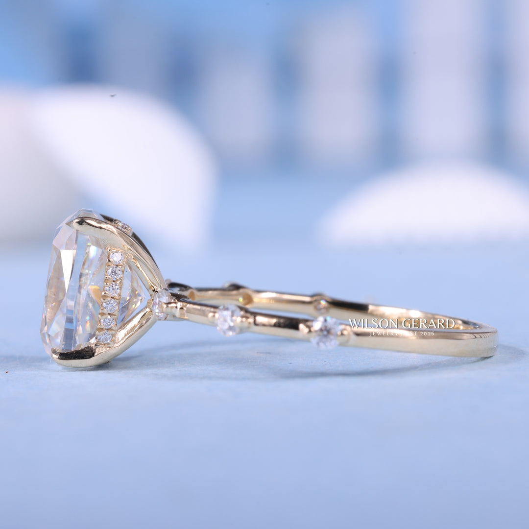 2.0CT Elongated Cushion E/VS1 Lab Grown Diamond Hidden Halo Petite Pave Engagement Ring