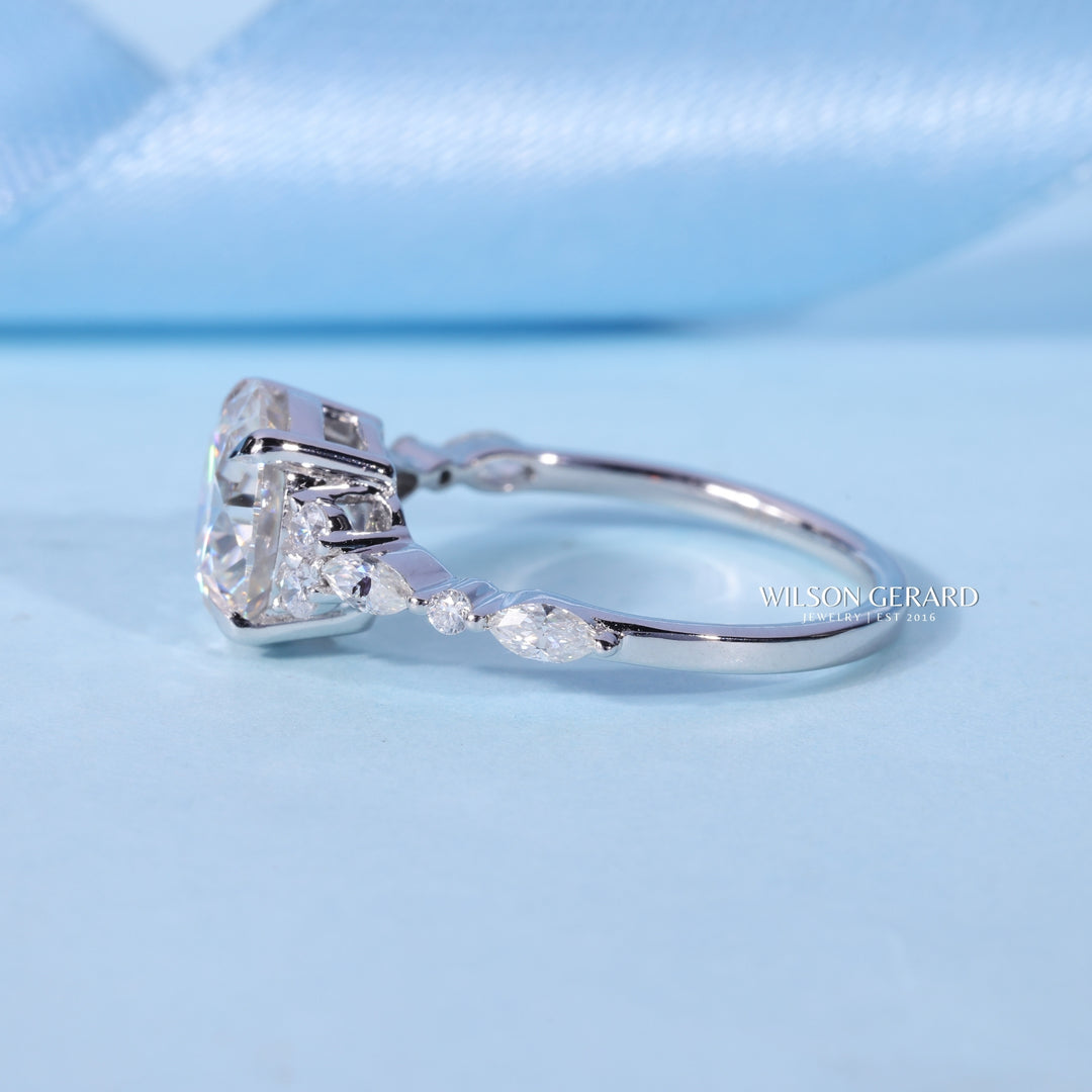 1.0CT Round E/VS1 Lab Grown Diamond Cluster Engagement Ring