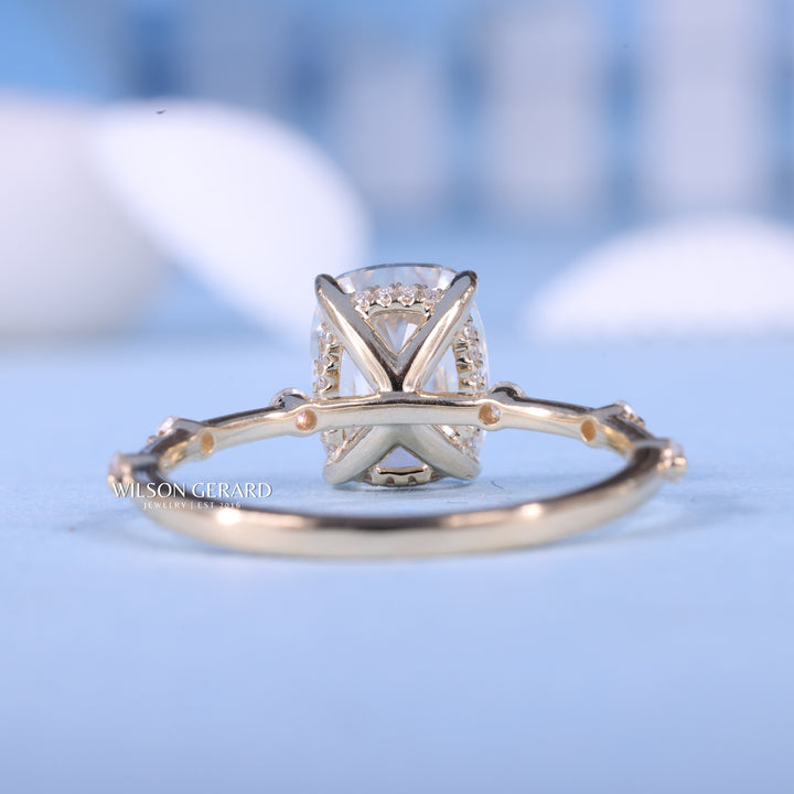 2.0CT Elongated Cushion E/VS1 Lab Grown Diamond Hidden Halo Petite Pave Engagement Ring