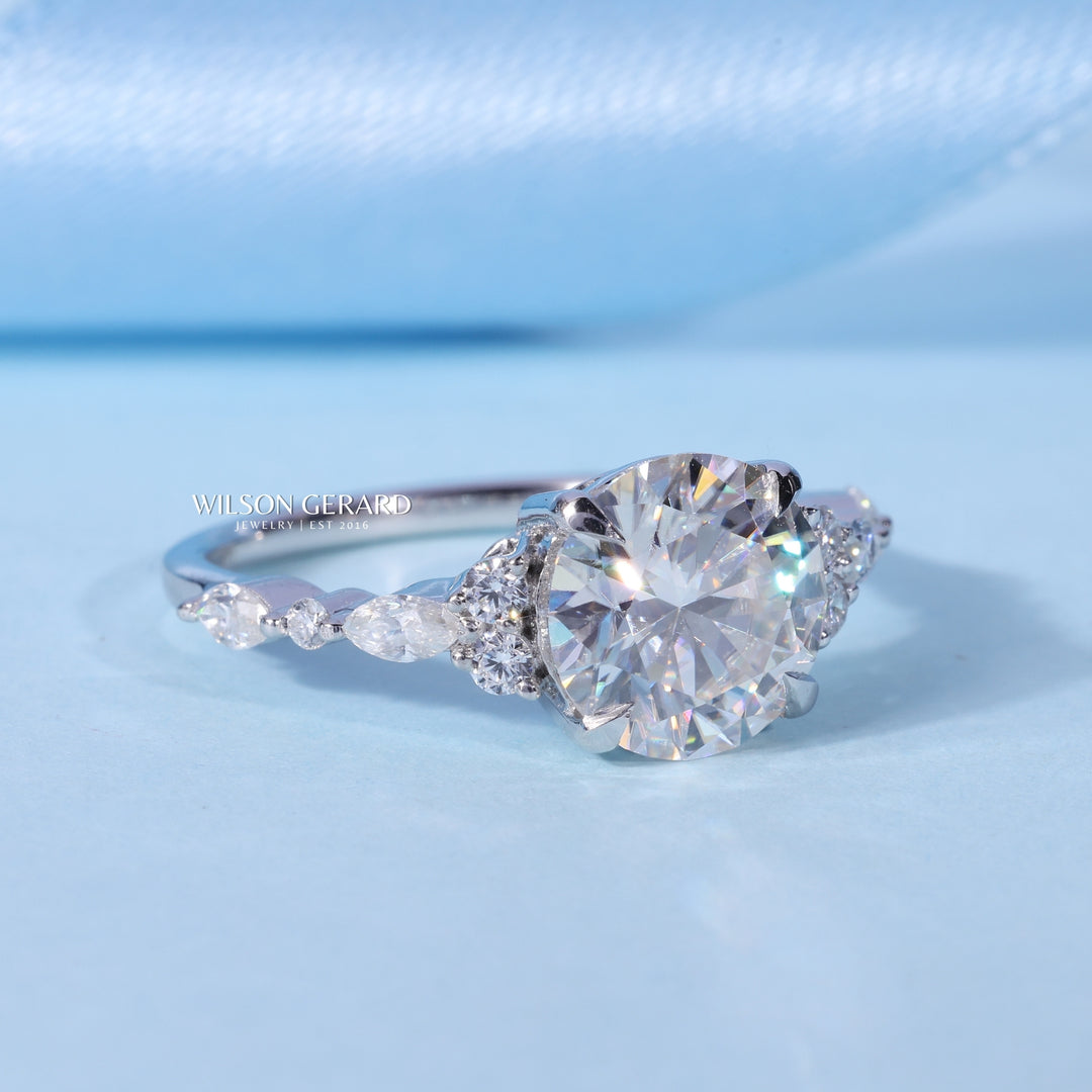 1.0CT Round E/VS1 Lab Grown Diamond Cluster Engagement Ring