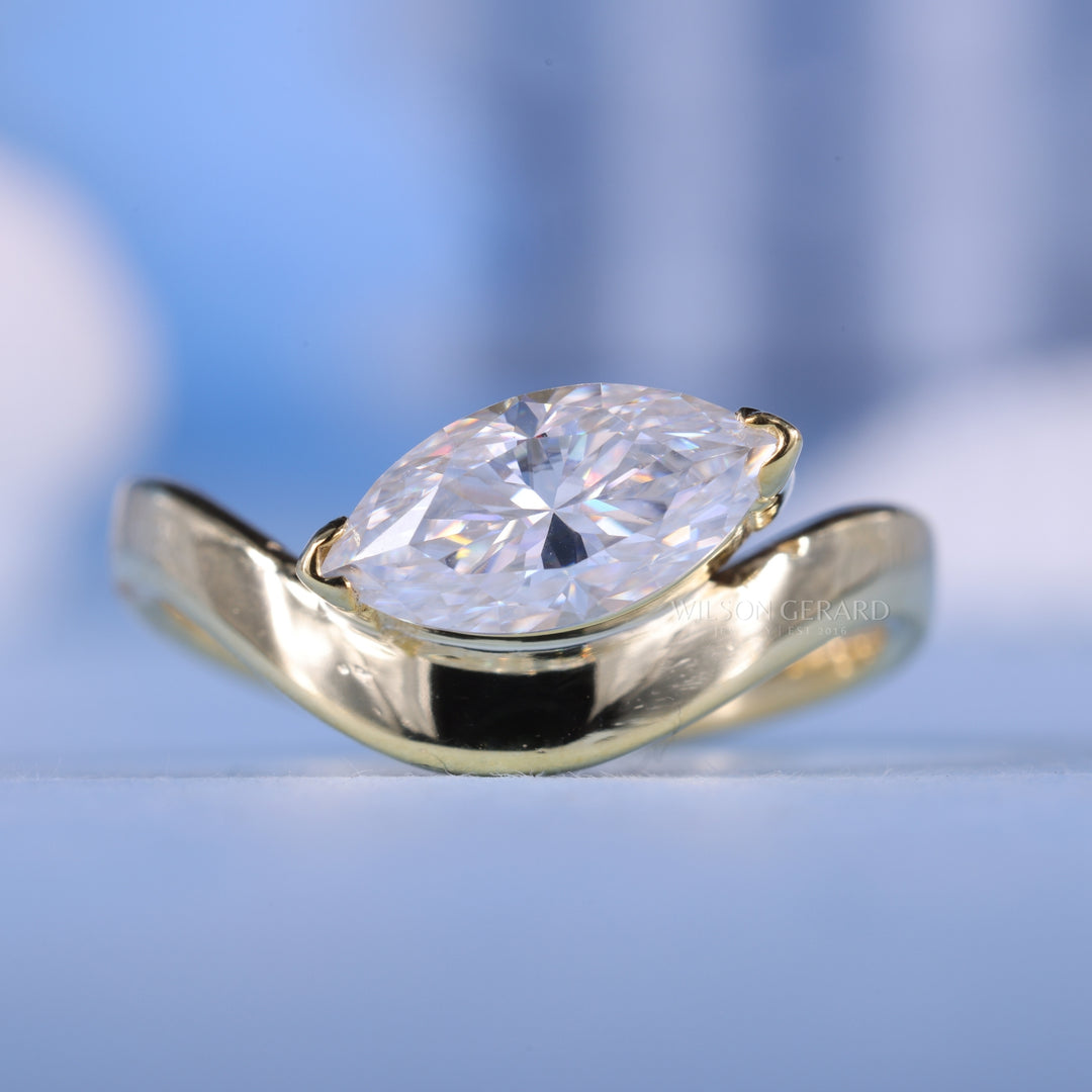1.50CT Marquise E/VS1 Lab Grown Diamond Unique Curved East West Engagement Rings