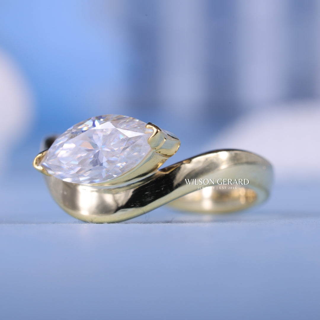 1.50CT Marquise E/VS1 Lab Grown Diamond Unique Curved East West Engagement Rings