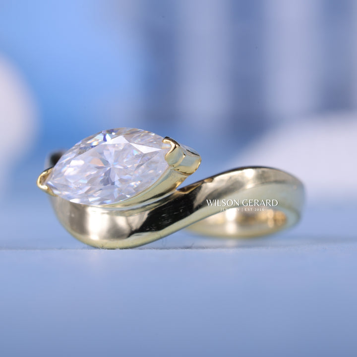 1.50CT Marquise E/VS1 Lab Grown Diamond Unique Curved East West Engagement Rings