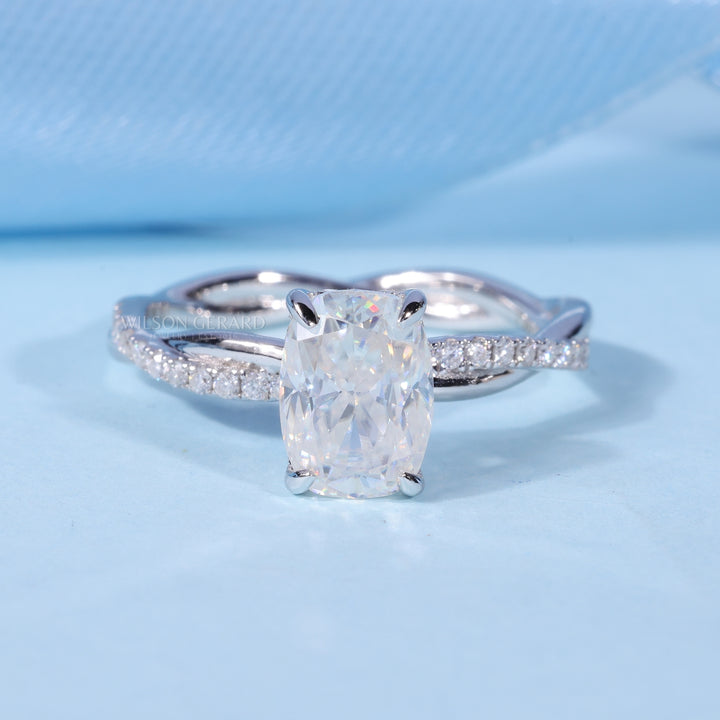 1.0CT Elongated Cushion E/VS1 Lab Grown Diamond Hidden Halo Split Shank Engagement Ring