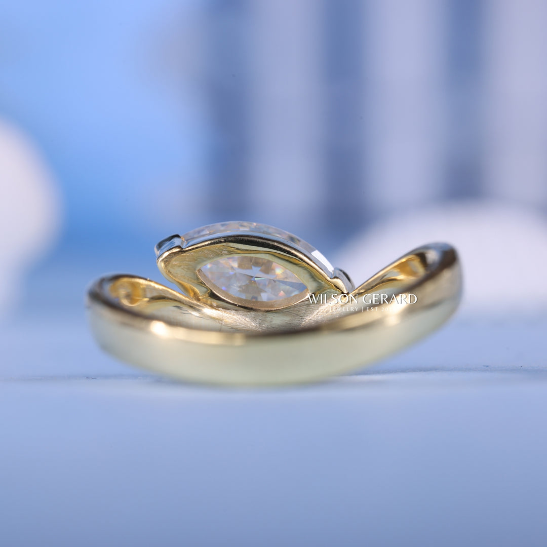 1.50CT Marquise E/VS1 Lab Grown Diamond Unique Curved East West Engagement Rings