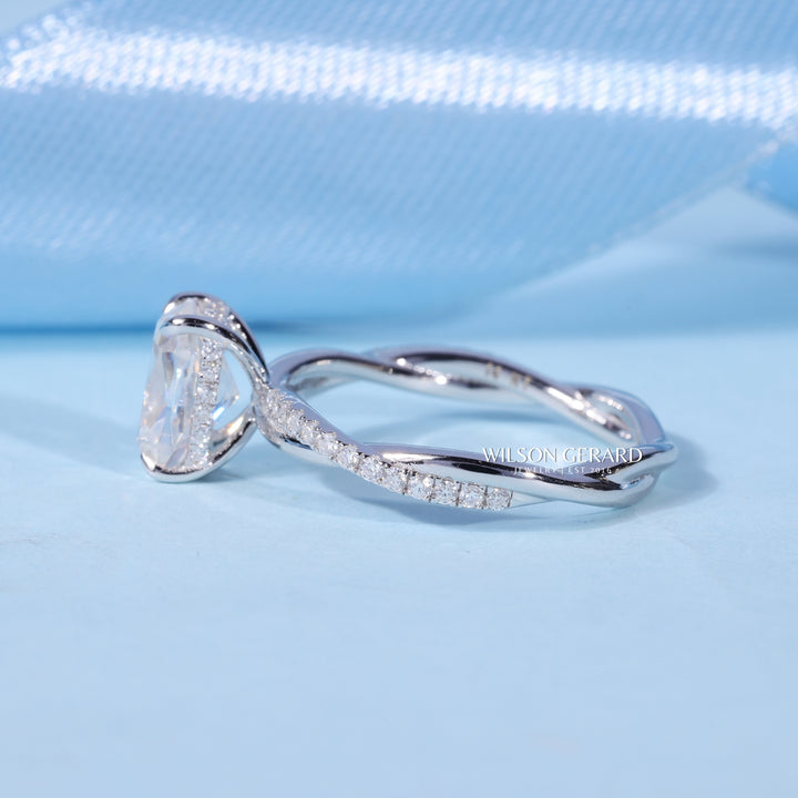 1.0CT Elongated Cushion E/VS1 Lab Grown Diamond Hidden Halo Split Shank Engagement Ring