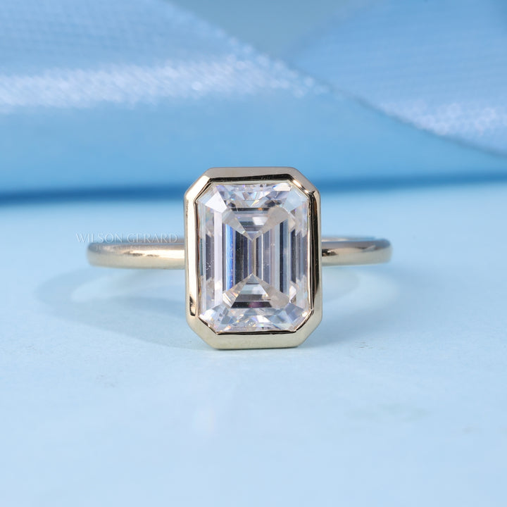 2.0CT Bezel Set Emerald E/VS1 Lab Grown Diamond Timeless Engagement Rings