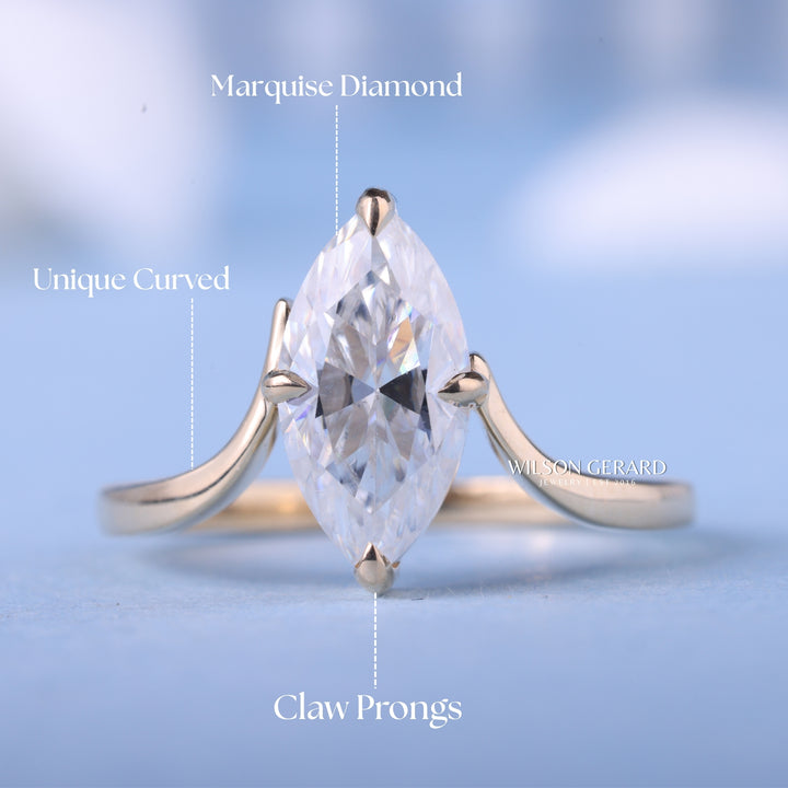 1.50CT Marquise E/VS1 Lab Grown Diamond Unique Curved Engagement Rings