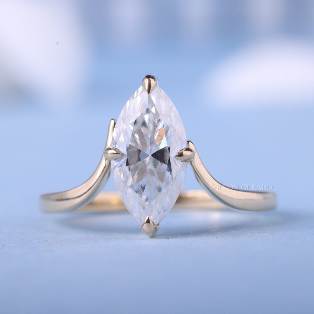 1.50CT Marquise E/VS1 Lab Grown Diamond Unique Curved Engagement Rings