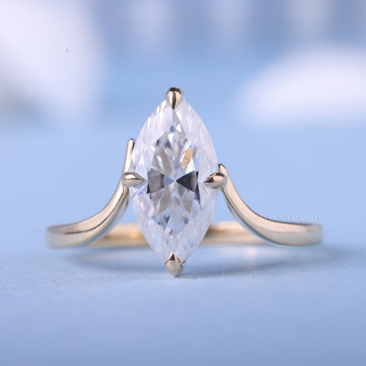 1.50CT Marquise E/VS1 Lab Grown Diamond Unique Curved Engagement Rings