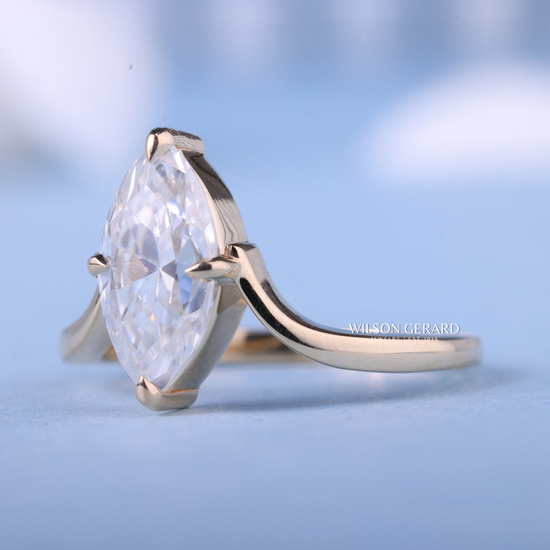 1.50CT Marquise E/VS1 Lab Grown Diamond Unique Curved Engagement Rings