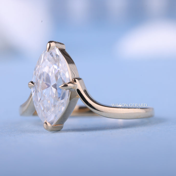1.50CT Marquise E/VS1 Lab Grown Diamond Unique Curved Engagement Rings
