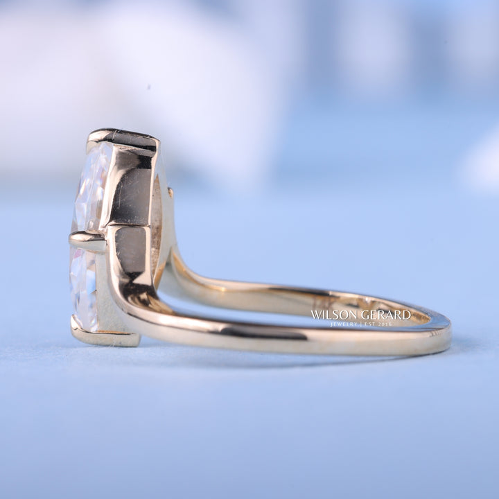 1.50CT Marquise E/VS1 Lab Grown Diamond Unique Curved Engagement Rings