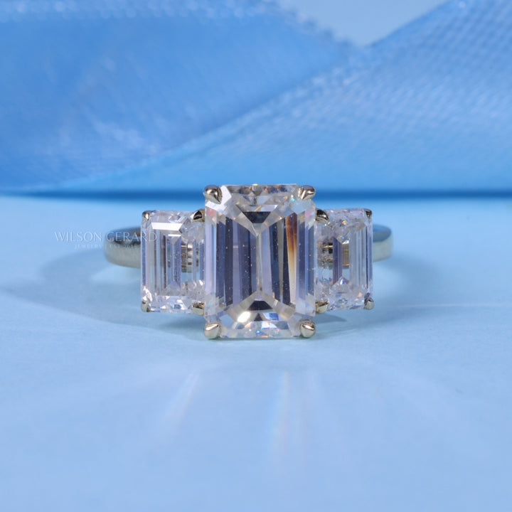 2.0CT Emerald Cut E/VS1 CVD Diamond Three Stone Engagement Ring