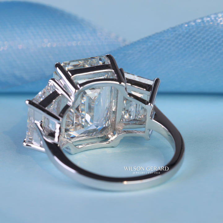 3.0CT Emerald Cut E/VS1 Lab Grown Diamond Three Stone Engagement Rings