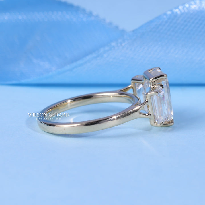 2.0CT Emerald Cut E/VS1 CVD Diamond Three Stone Engagement Ring