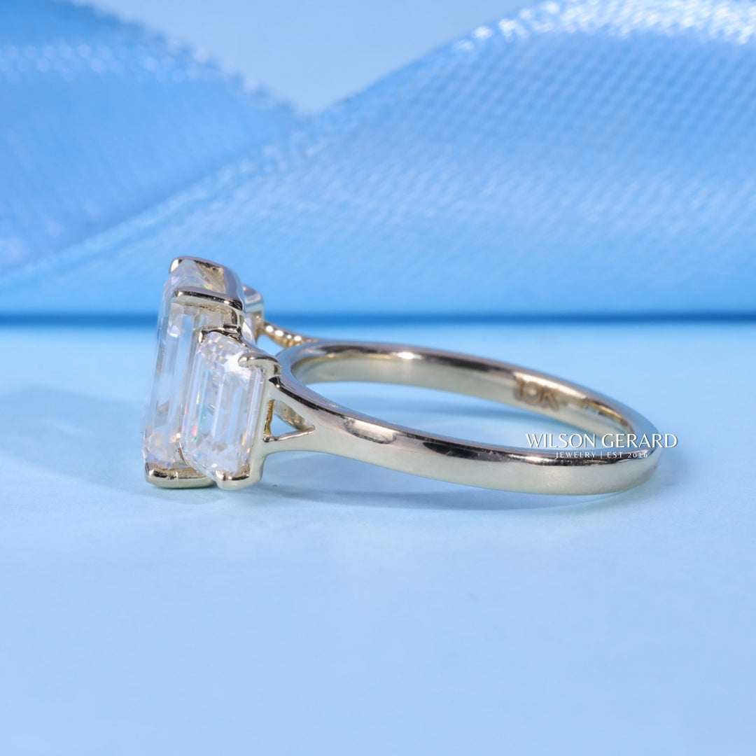 2.0CT Emerald Cut E/VS1 CVD Diamond Three Stone Engagement Ring