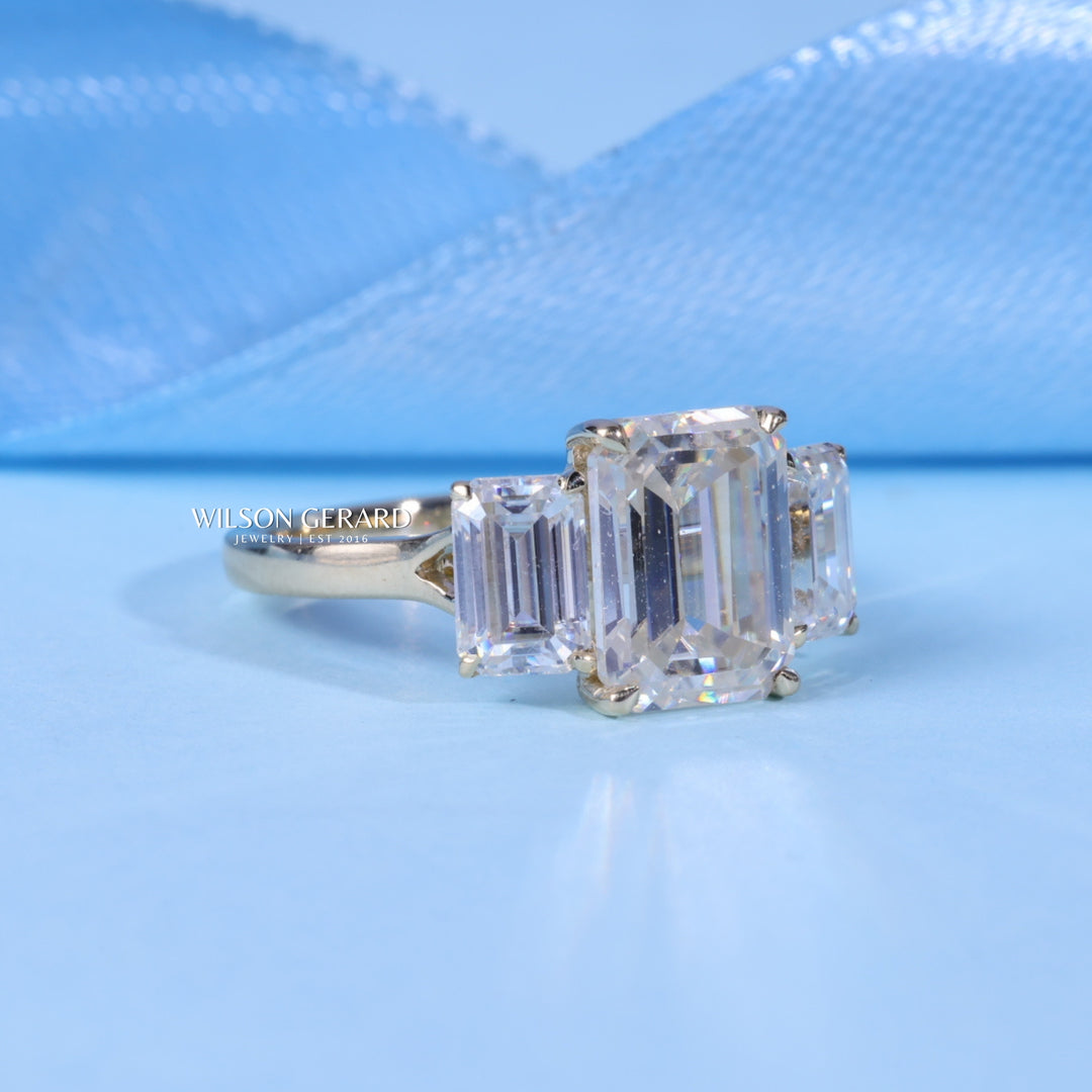 2.0CT Emerald Cut E/VS1 CVD Diamond Three Stone Engagement Ring