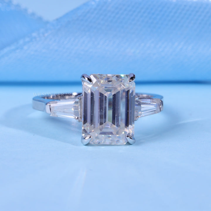 2.0CT Emerald E/VS1 Lab Grown Diamond Three Stone Engagement Rings
