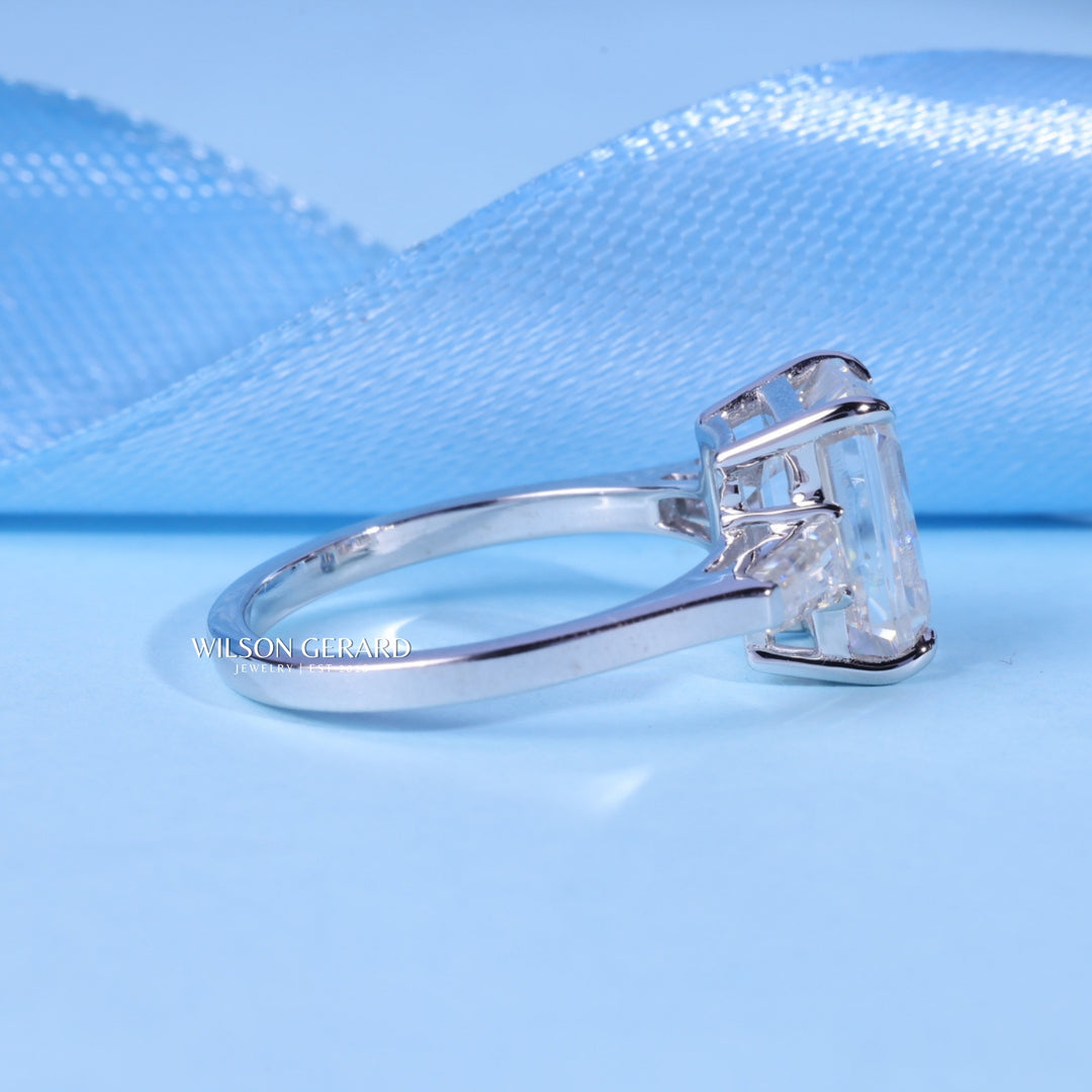 2.0CT Emerald E/VS1 Lab Grown Diamond Three Stone Engagement Rings