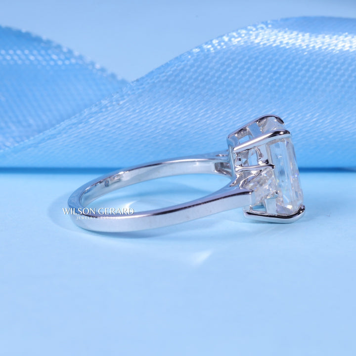 2.0CT Emerald E/VS1 Lab Grown Diamond Three Stone Engagement Rings