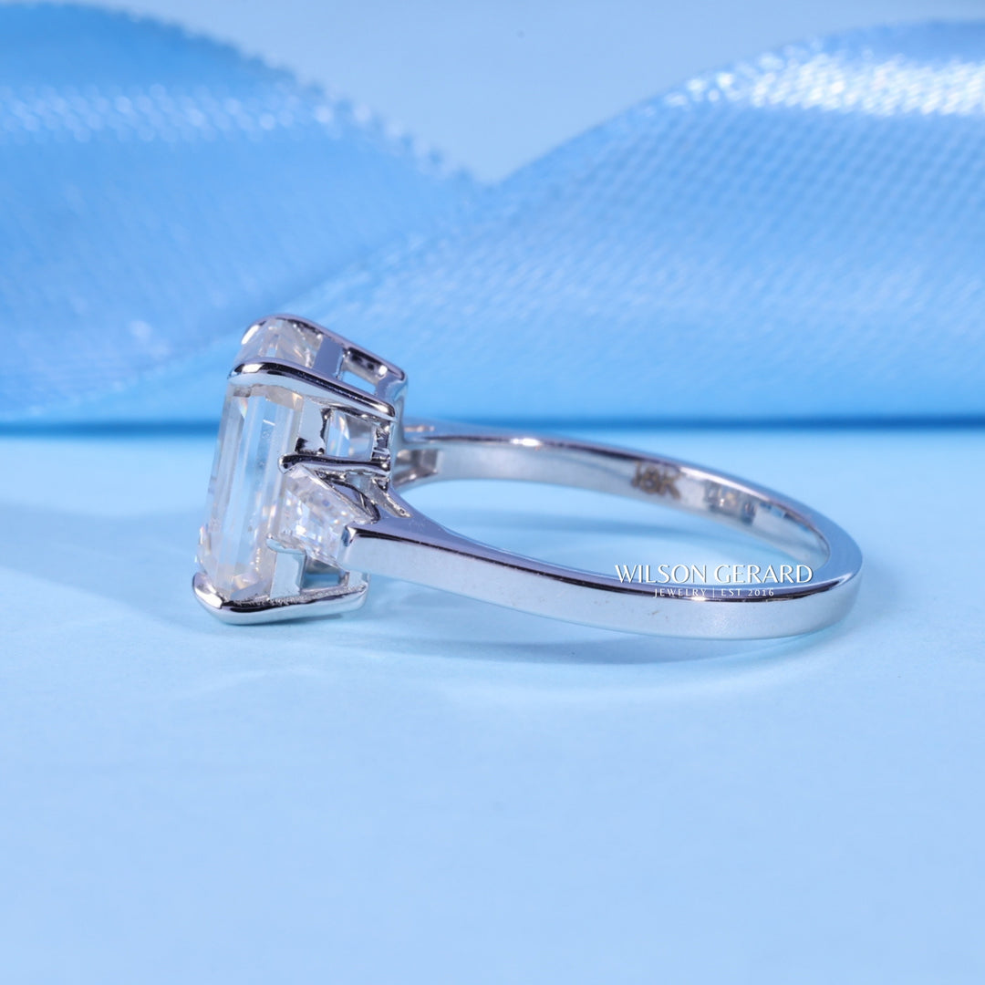 2.0CT Emerald E/VS1 Lab Grown Diamond Three Stone Engagement Rings