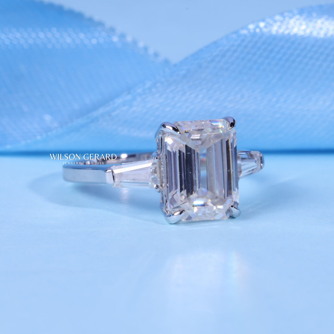 2.0CT Emerald E/VS1 Lab Grown Diamond Three Stone Engagement Rings