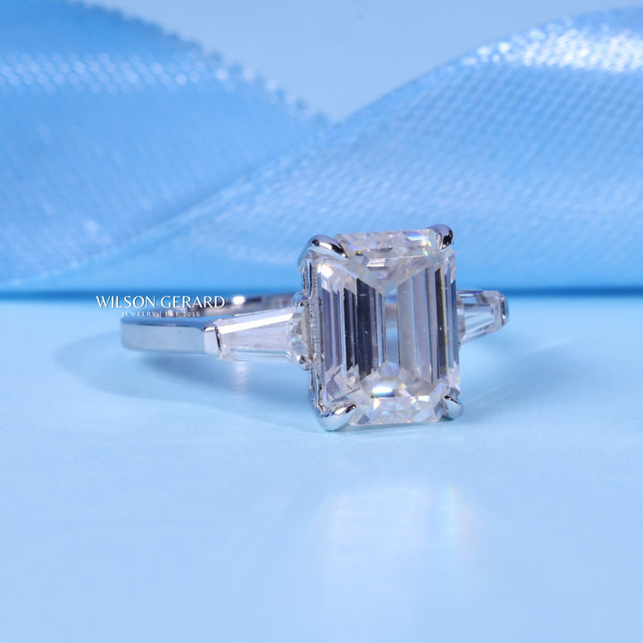 2.0CT Emerald E/VS1 Lab Grown Diamond Three Stone Engagement Rings