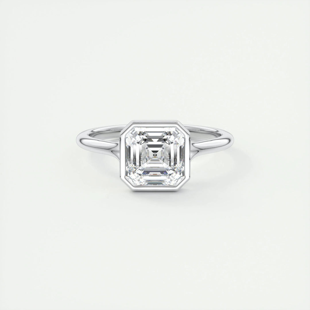 2ct Bezel Set Asscher Cut F- VS1 Diamond Solitaire Lab Grown Engagement Ring