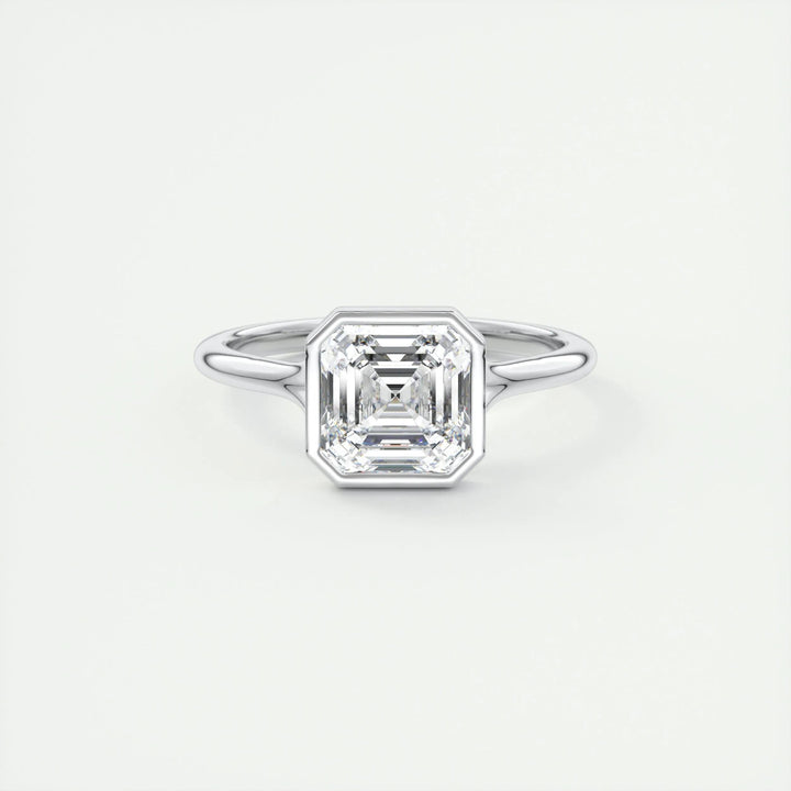 2ct Bezel Set Asscher Cut F- VS1 Diamond Solitaire Lab Grown Engagement Ring