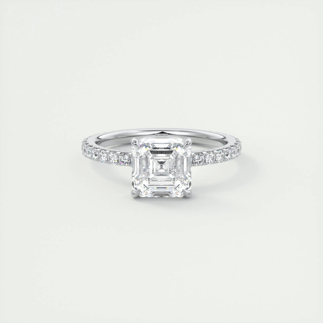 2ct Asscher F- VS1 Diamond Pave Engagement Ring