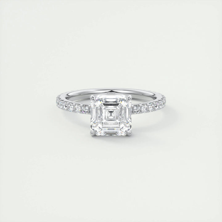 2ct Asscher F- VS1 Diamond Pave Engagement Ring