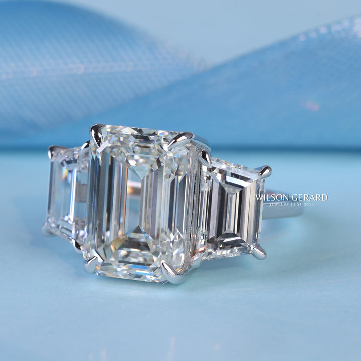 3.0CT Emerald Cut E/VS1 Lab Grown Diamond Three Stone Engagement Rings