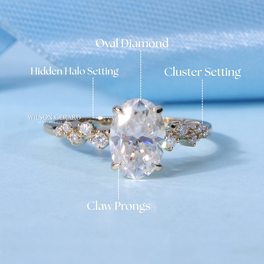 2.0CT Oval E/VS1 Lab Grown Diamond  Hidden Halo Cluster Engagement Ring