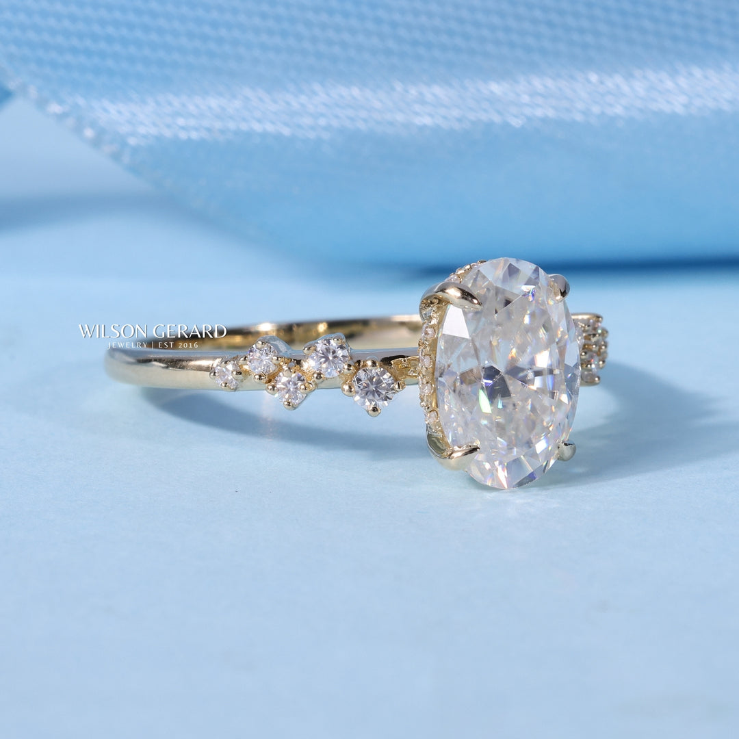 2.0CT Oval E/VS1 Lab Grown Diamond  Hidden Halo Cluster Engagement Ring