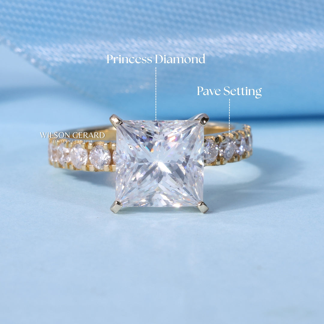 2.0CT Princess E/VS1 CVD Diamond Pave Engagement Ring