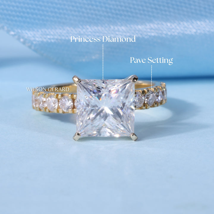 2.0CT Princess E/VS1 CVD Diamond Pave Engagement Ring