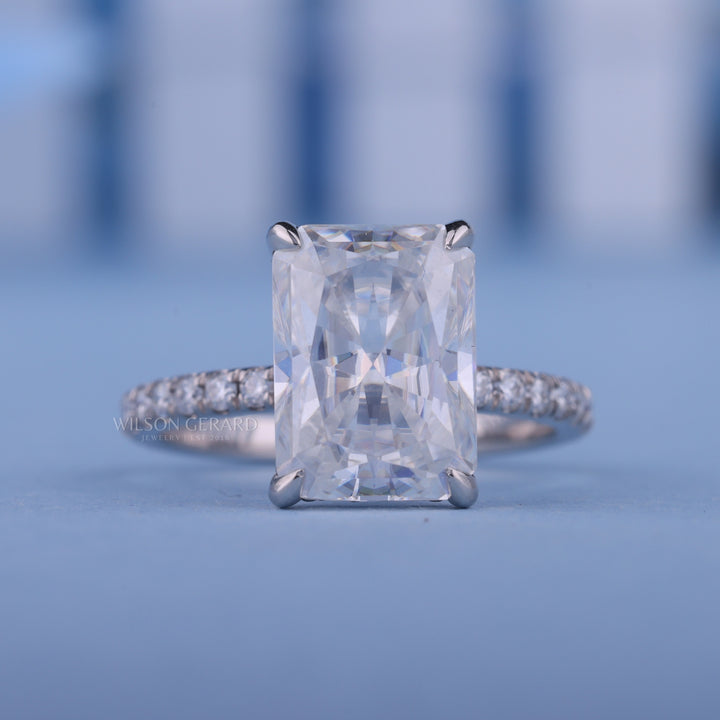 2.0CT Radiant E/VS1 CVD Diamond Hidden Halo Pave Engagement Ring