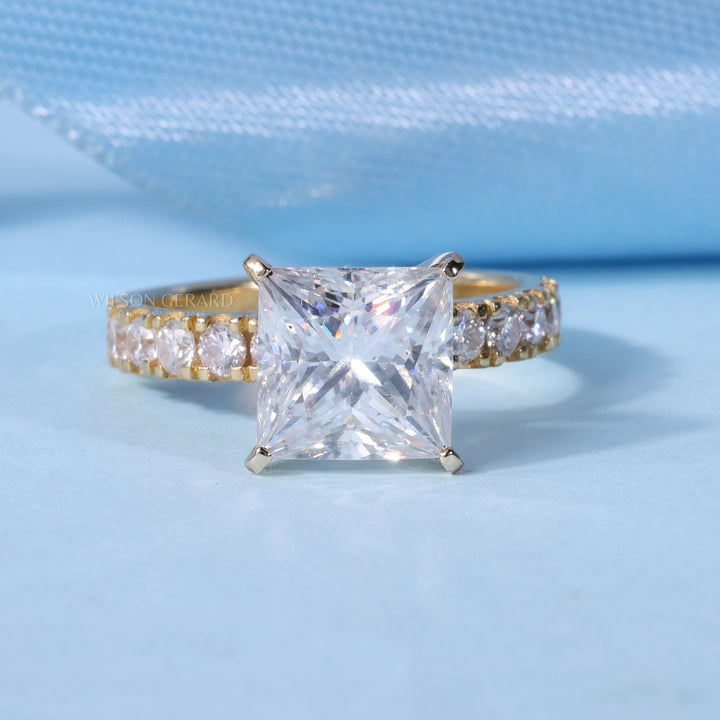 2.0CT Princess E/VS1 CVD Diamond Pave Engagement Ring